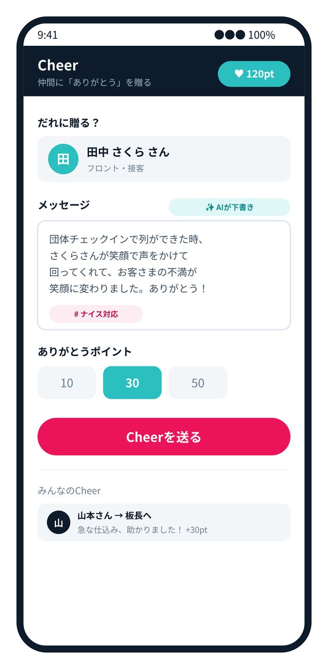 スタッフ同士で“ありがとう”を贈るCheer画面